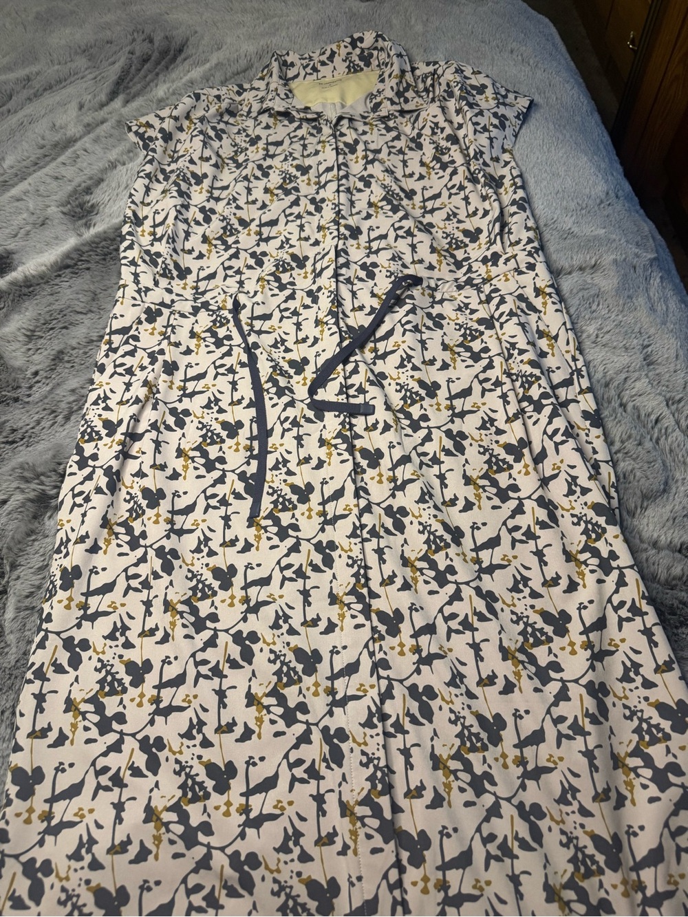 Floral Button-Front Maxi Dress in Cream with Gray & Mustard Print